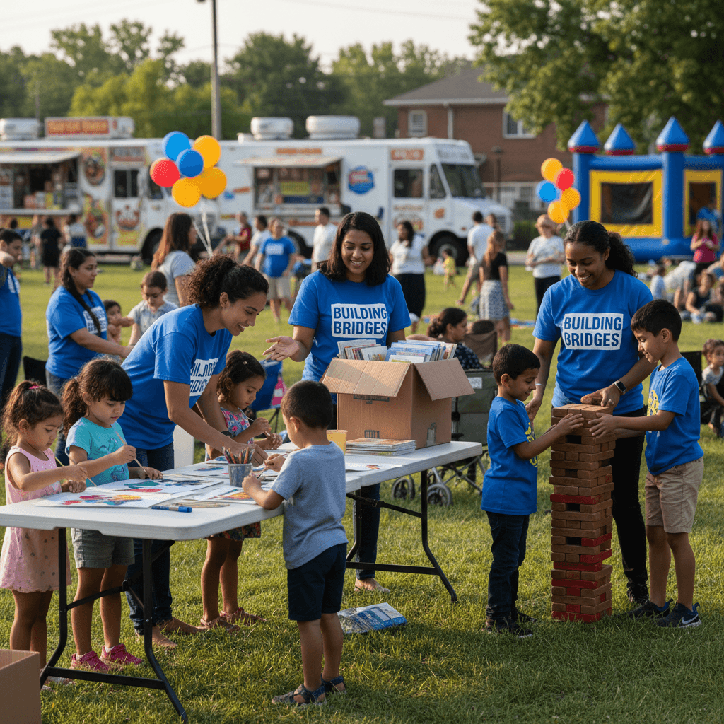 Community outreach workers connecting with families in neighborhood setting